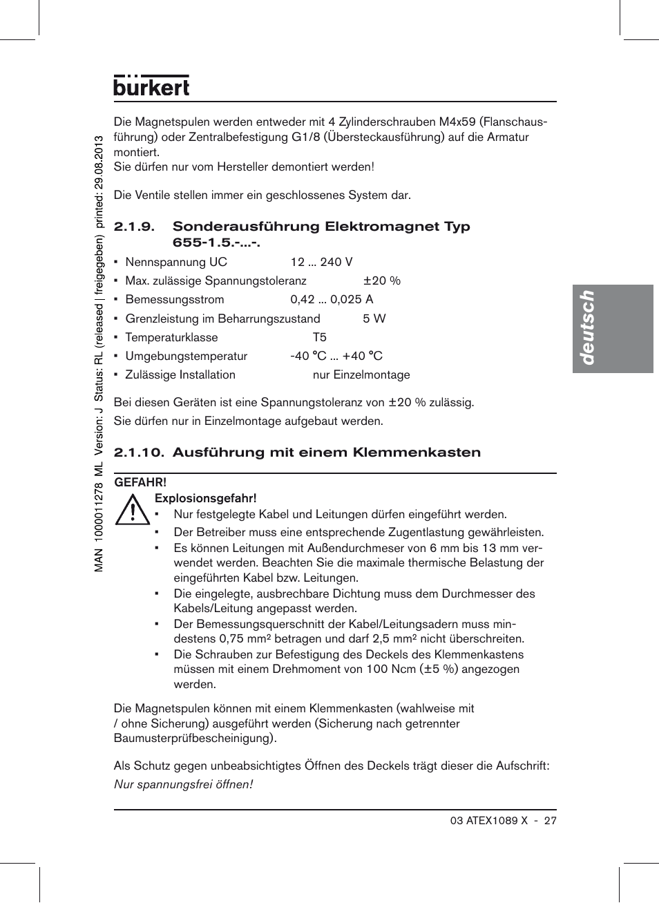 Deutsch | Burkert Type 0641 User Manual | Page 27 / 52