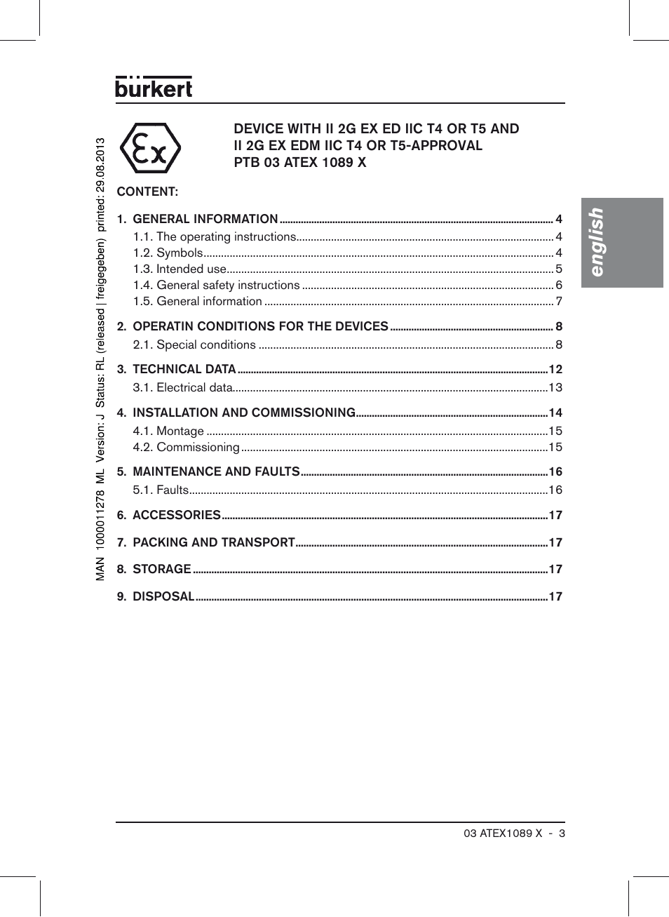 English | Burkert Type 0641 User Manual | Page 3 / 52