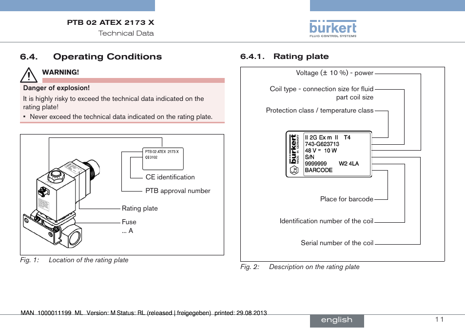 Operating conditions | Burkert Type 0742 User Manual | Page 11 / 46