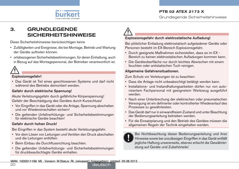 Grundlegende sicherheitshinweise | Burkert Type 0742 User Manual | Page 20 / 46