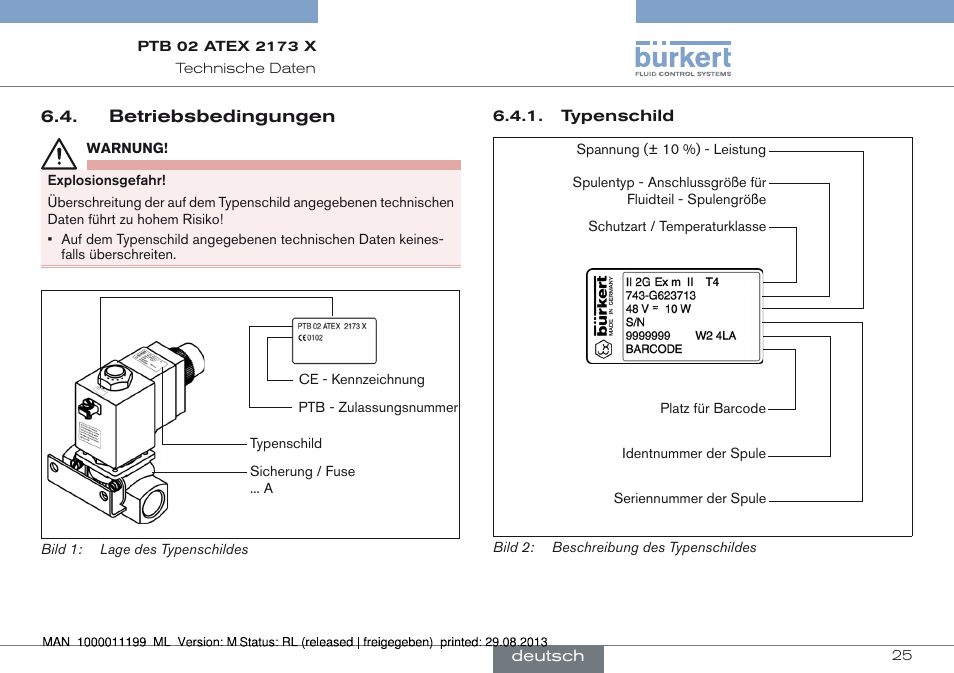 Betriebsbedingungen | Burkert Type 0742 User Manual | Page 25 / 46