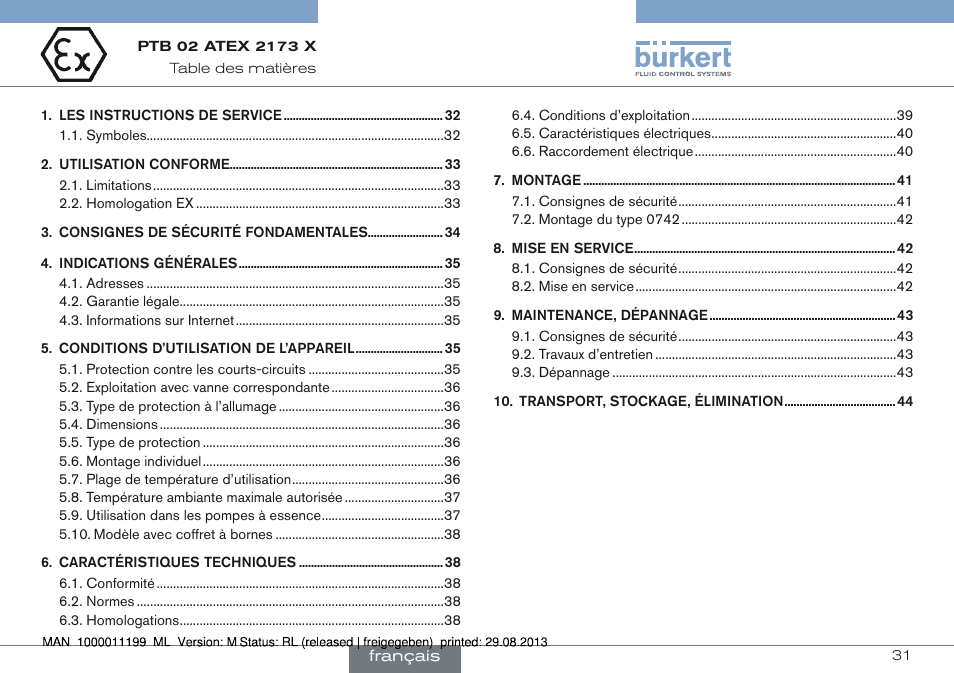 Francais | Burkert Type 0742 User Manual | Page 31 / 46