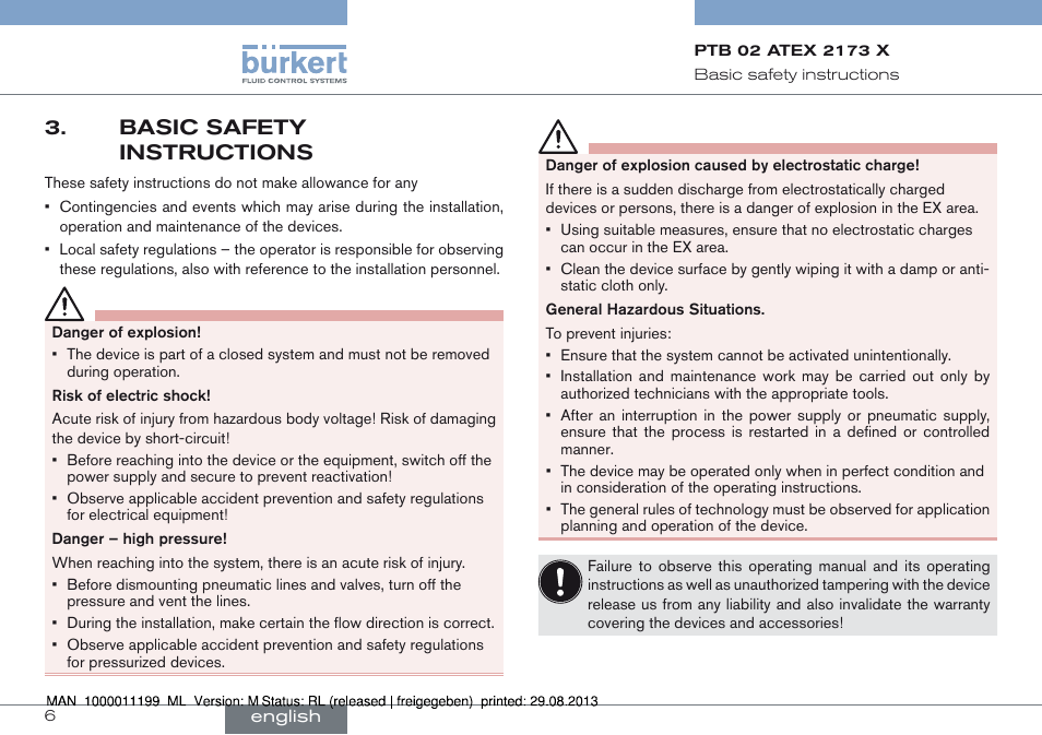 Basic safety instructions | Burkert Type 0742 User Manual | Page 6 / 46