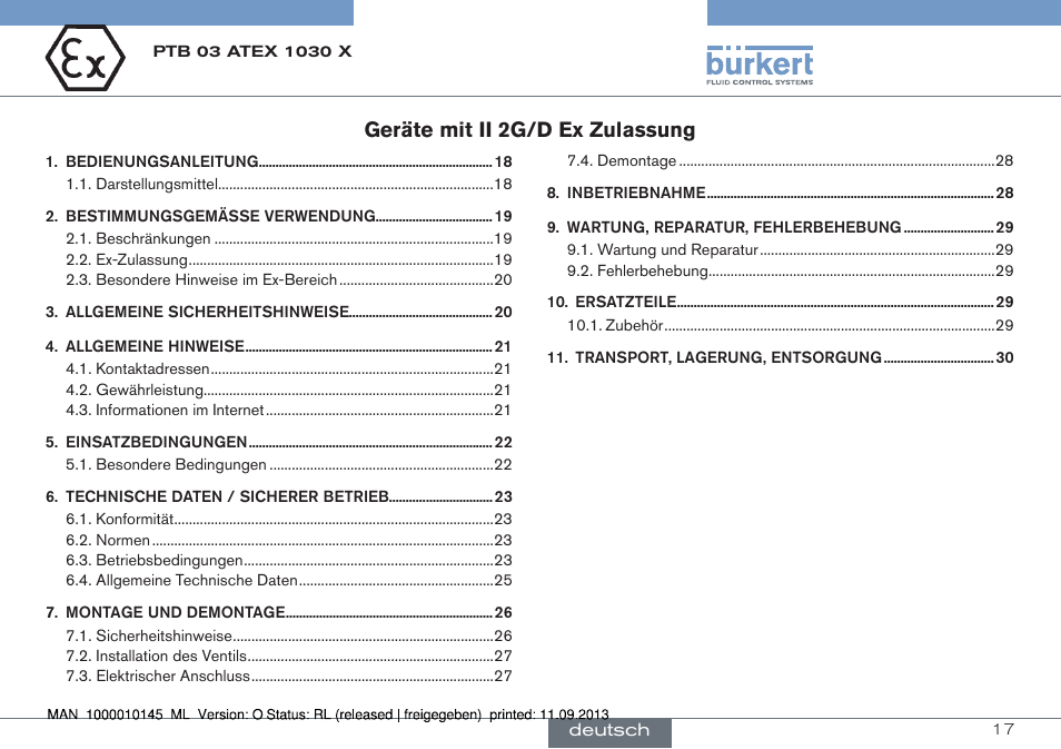 Deutsch, Geräte mit ii 2g/d ex zulassung | Burkert Type 0789 User Manual | Page 17 / 46