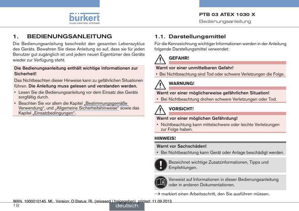 Bedienungsanleitung, Darstellungsmittel | Burkert Type 0789 User Manual | Page 18 / 46