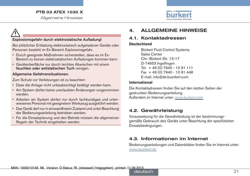 Allgemeine hinweise | Burkert Type 0789 User Manual | Page 21 / 46