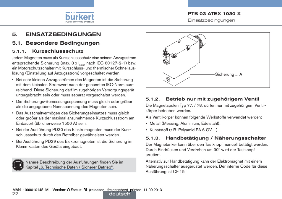 Einsatzbedingungen, Besondere bedingungen | Burkert Type 0789 User Manual | Page 22 / 46