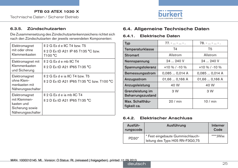 Allgemeine technische daten | Burkert Type 0789 User Manual | Page 25 / 46