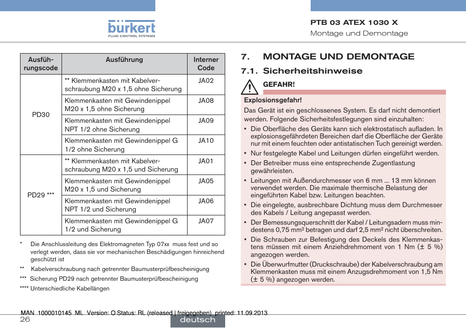 Montage und demontage, Sicherheitshinweise | Burkert Type 0789 User Manual | Page 26 / 46