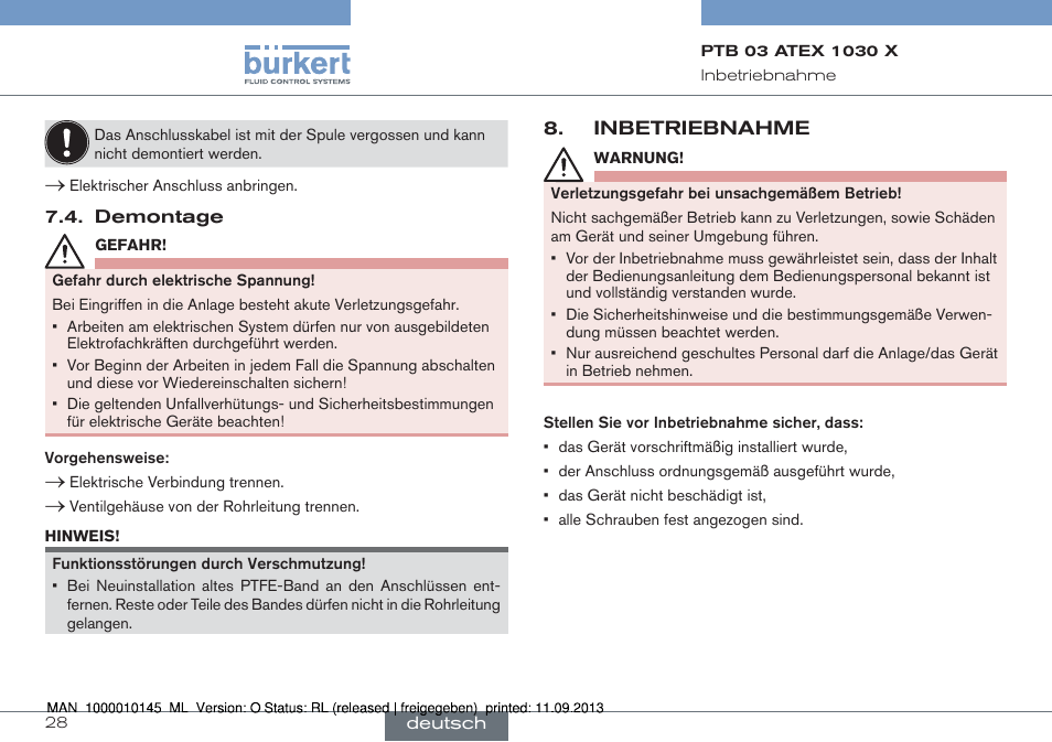 Demontage, Inbetriebnahme | Burkert Type 0789 User Manual | Page 28 / 46