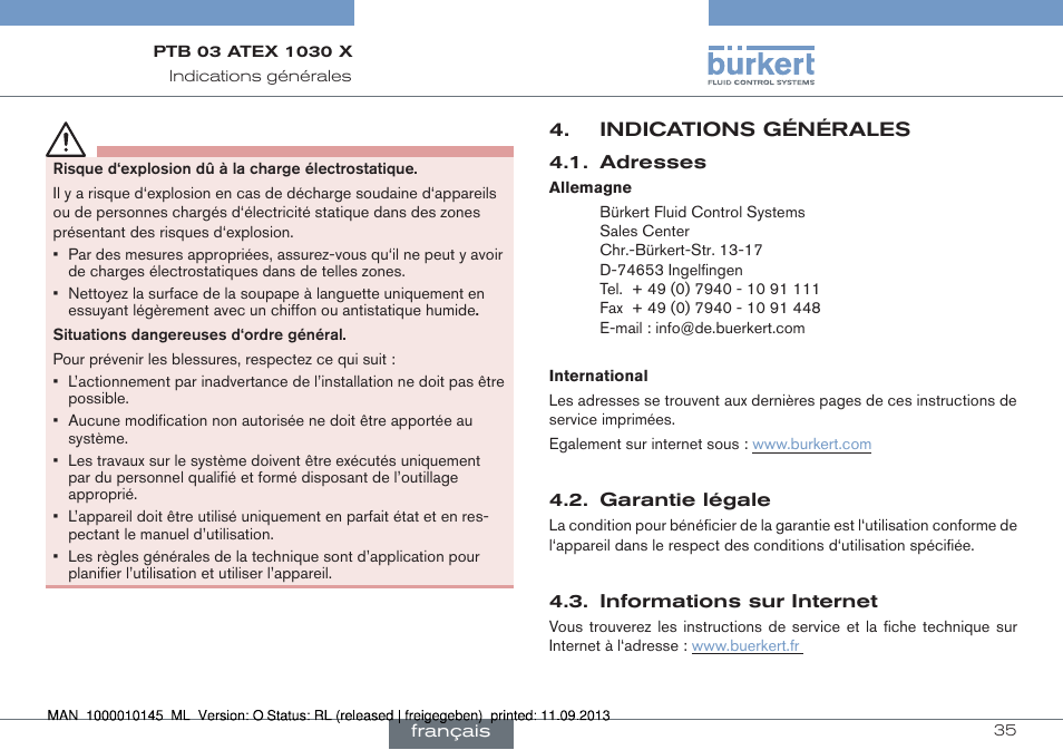 Indications générales | Burkert Type 0789 User Manual | Page 35 / 46