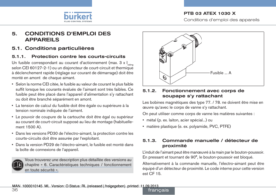 Conditions d‘emploi des appareils, Conditions particulières | Burkert Type 0789 User Manual | Page 36 / 46