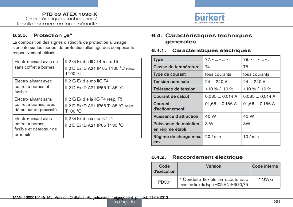 Caractéristiques techniques générales | Burkert Type 0789 User Manual | Page 39 / 46