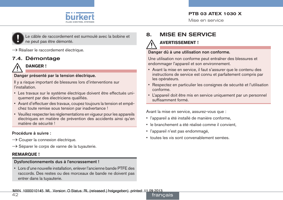 Démontage, Mise en service | Burkert Type 0789 User Manual | Page 42 / 46