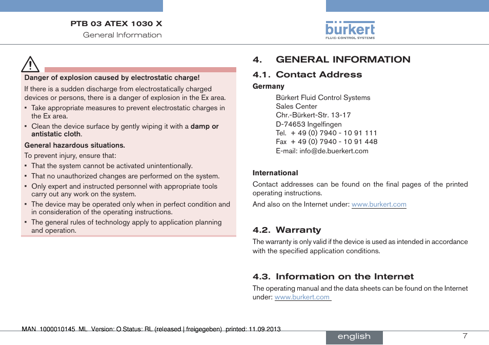 General information | Burkert Type 0789 User Manual | Page 7 / 46