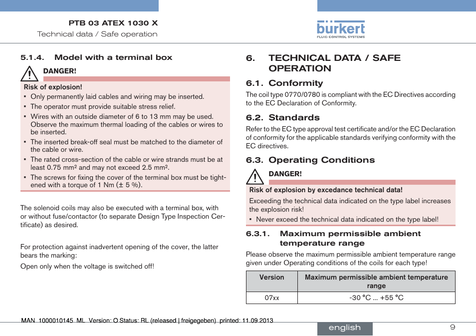 Technical data / safe operation | Burkert Type 0789 User Manual | Page 9 / 46