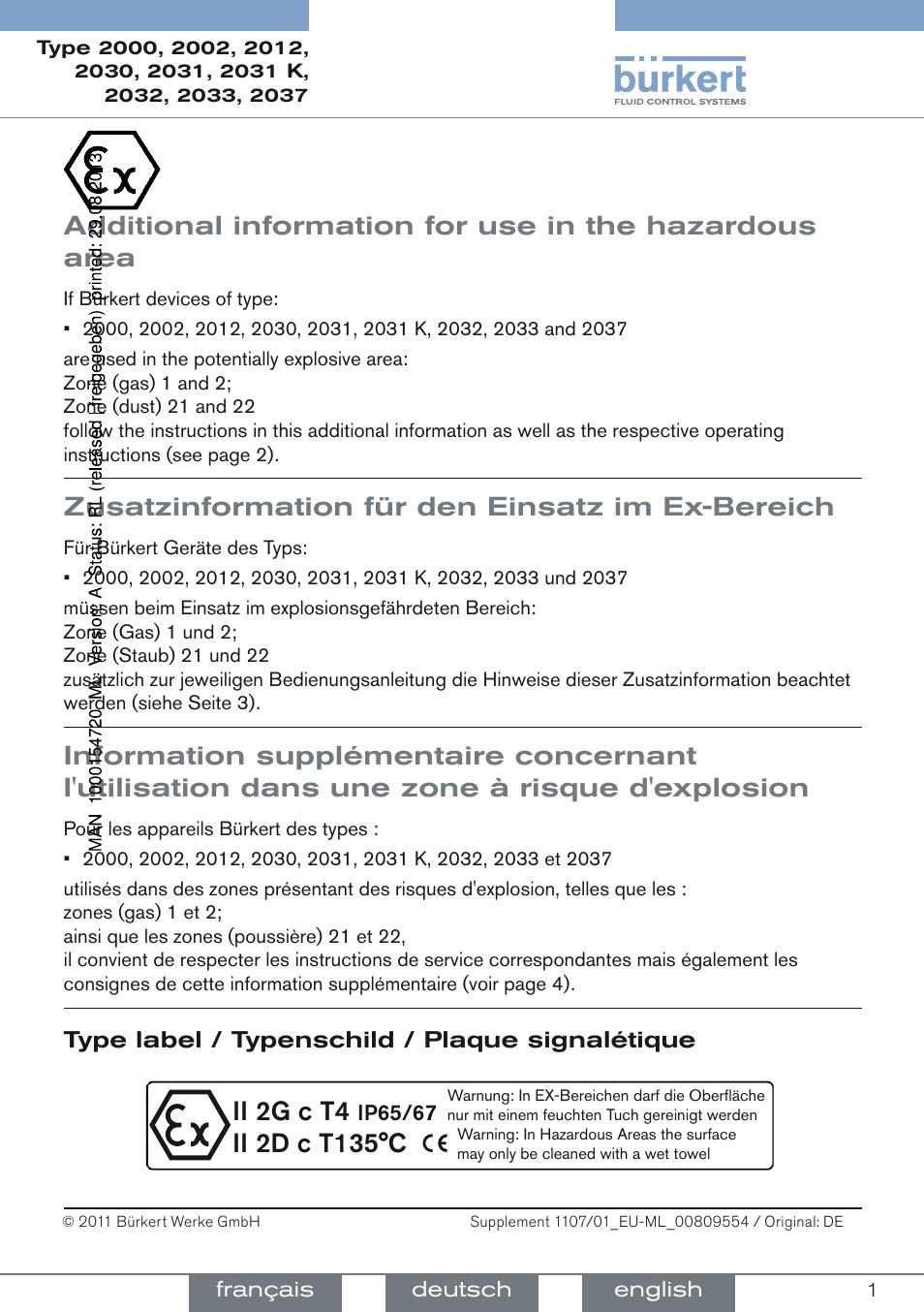 Burkert Type 2037 User Manual | 4 pages