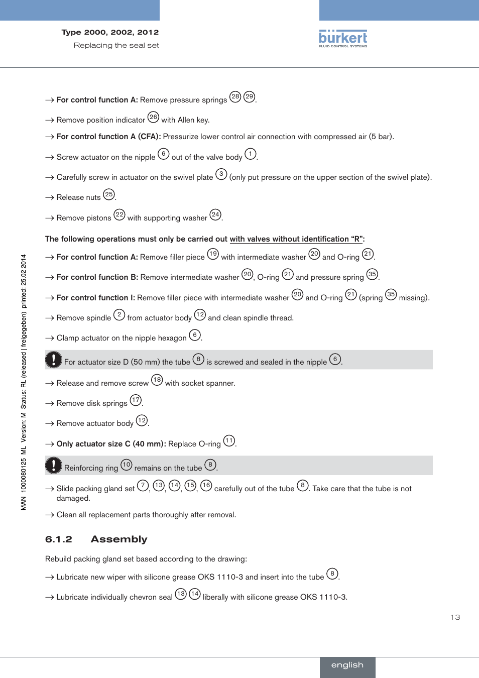 Assembly | Burkert Type 2012 User Manual | Page 13 / 88