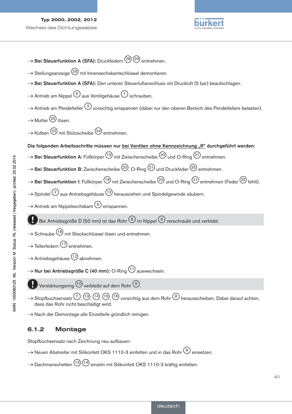 Montage | Burkert Type 2012 User Manual | Page 41 / 88