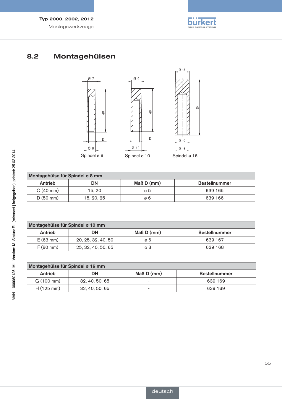 Montagehülsen, 2 montagehülsen | Burkert Type 2012 User Manual | Page 55 / 88