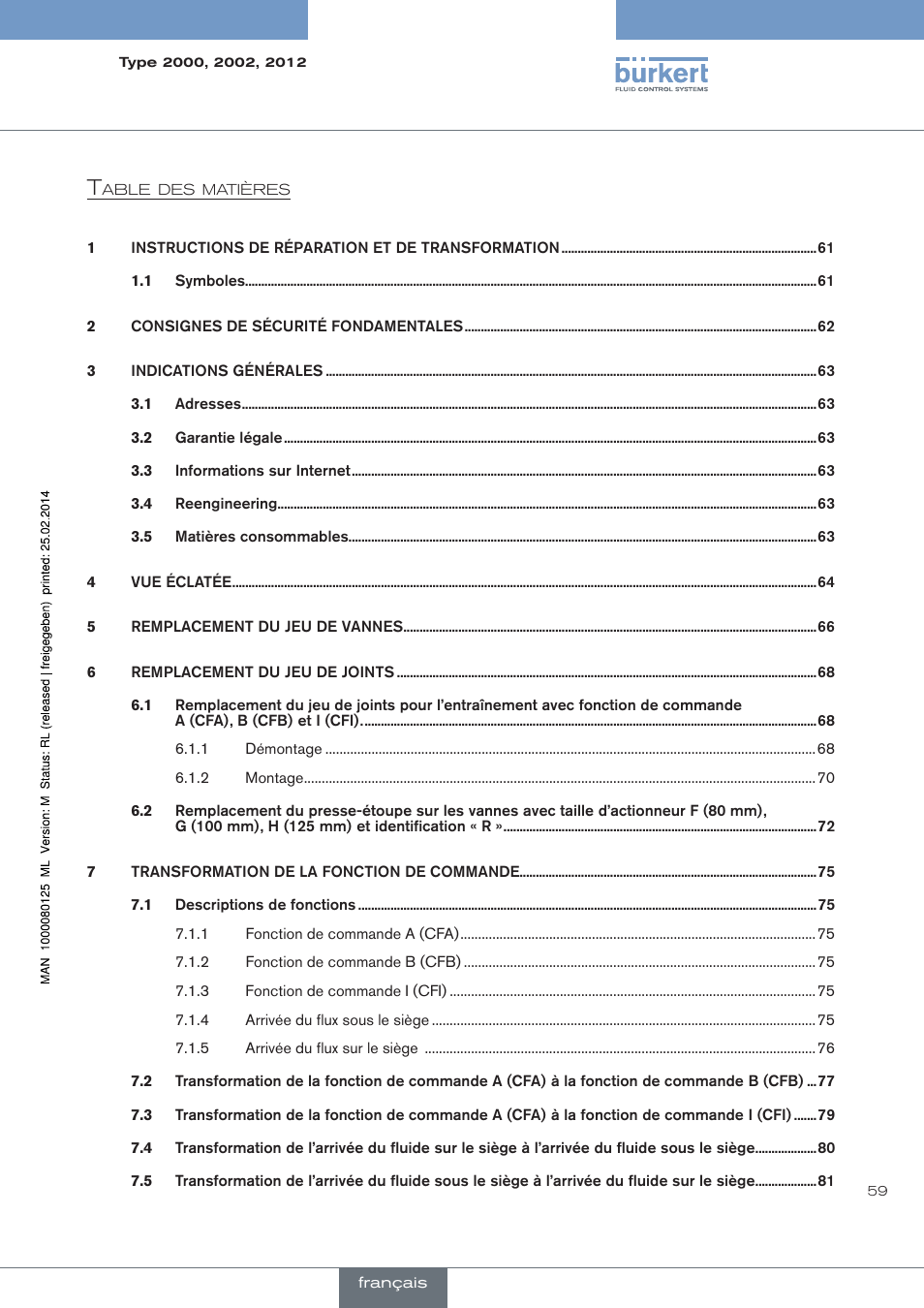 Français | Burkert Type 2012 User Manual | Page 59 / 88
