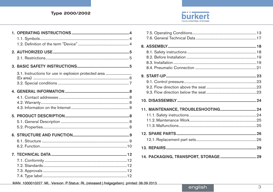 English | Burkert Type 2002 User Manual | Page 3 / 87