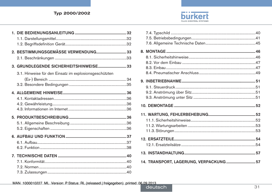 Deutsch | Burkert Type 2002 User Manual | Page 31 / 87