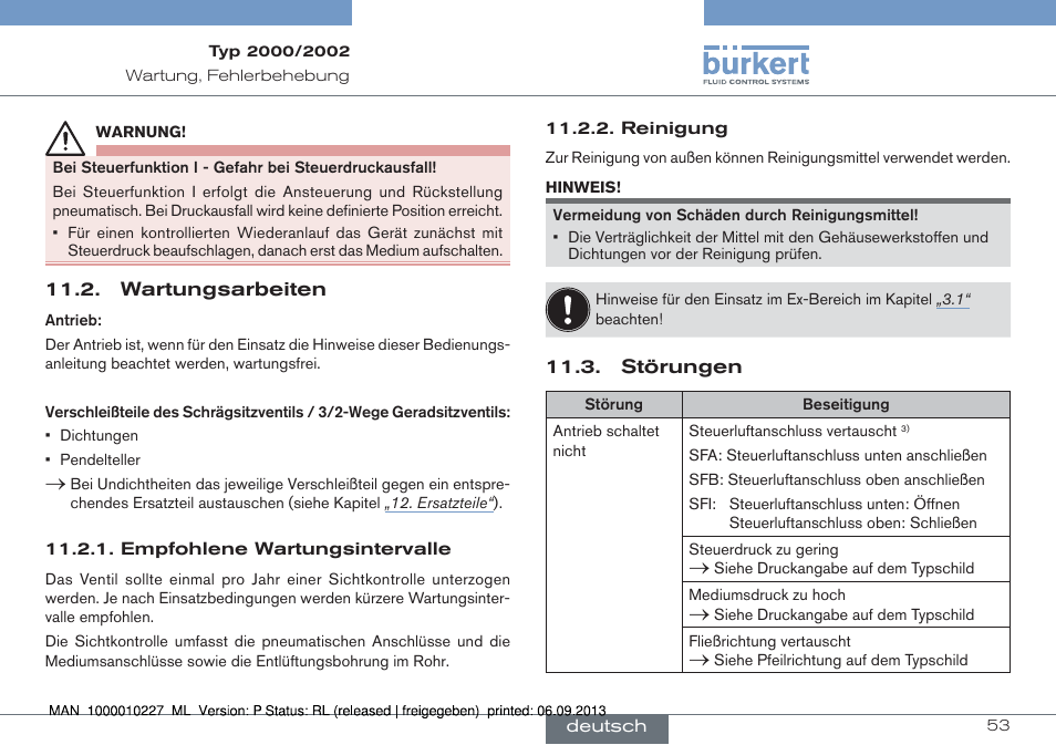 Wartungsarbeiten 11.3. störungen | Burkert Type 2002 User Manual | Page 53 / 87