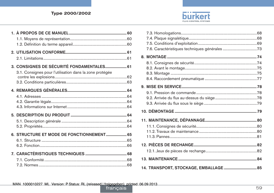 Français | Burkert Type 2002 User Manual | Page 59 / 87