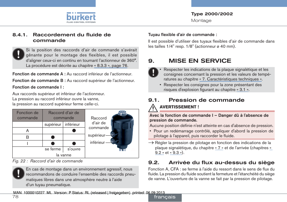 Mise en service | Burkert Type 2002 User Manual | Page 78 / 87