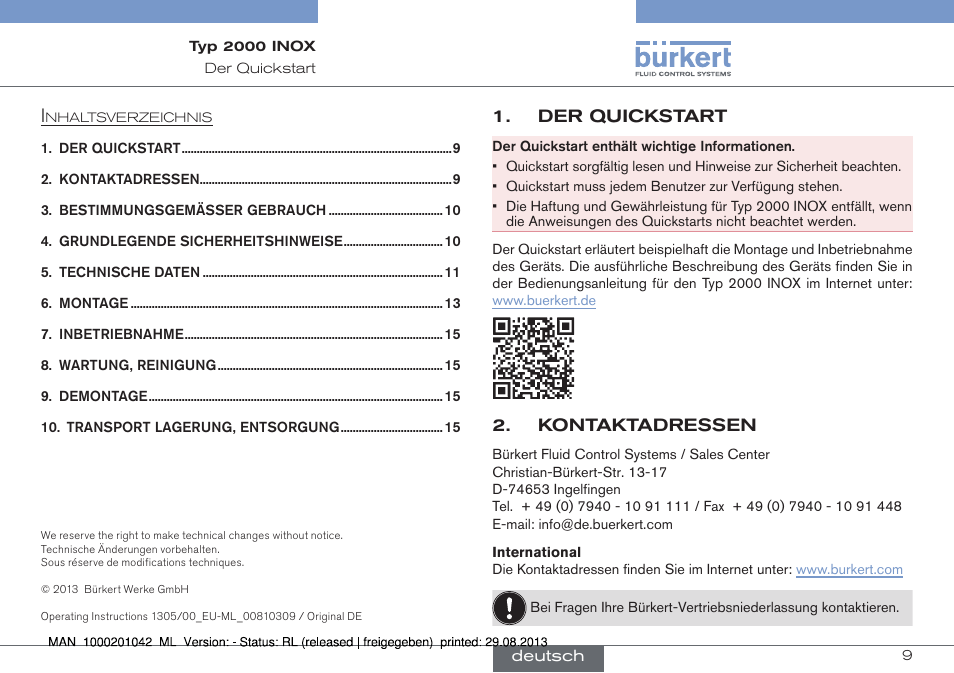 Deutsch | Burkert Type 2000 User Manual | Page 9 / 24