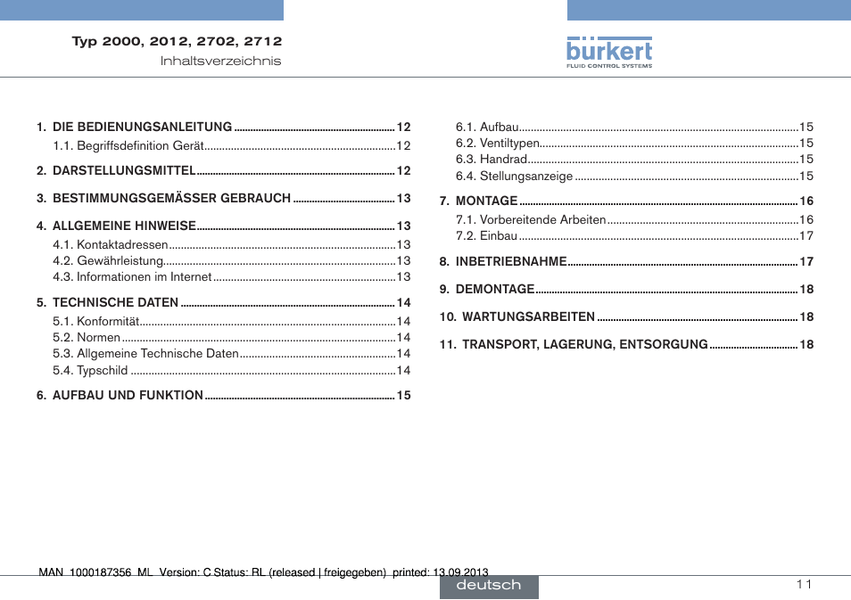 Deutsch | Burkert Type 2712 User Manual | Page 11 / 28