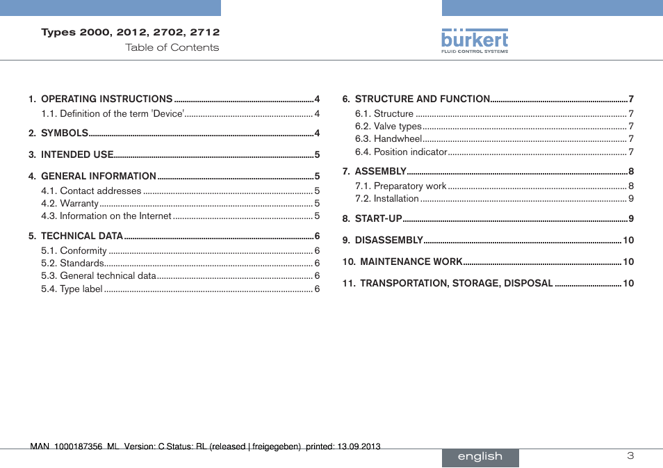 English | Burkert Type 2712 User Manual | Page 3 / 28