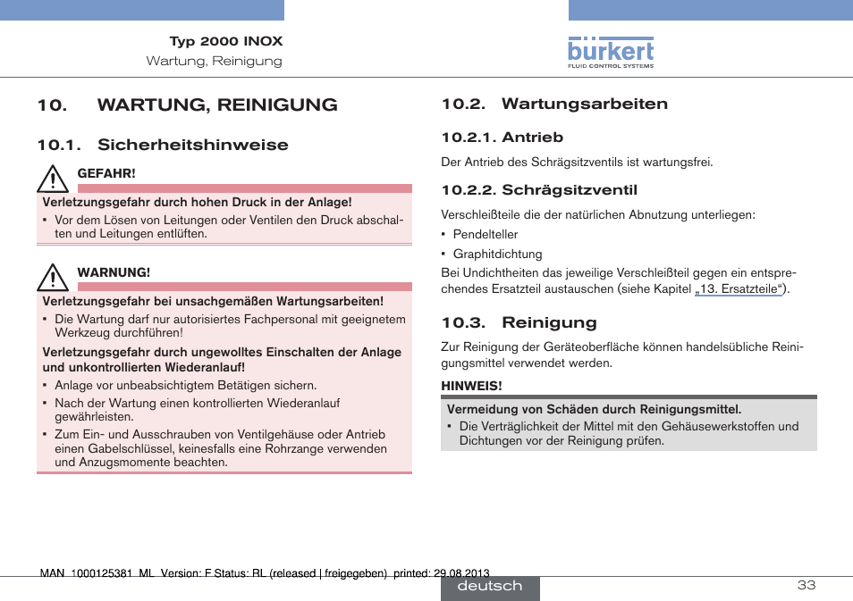 Wartung, reinigung | Burkert Type 2000 User Manual | Page 33 / 62