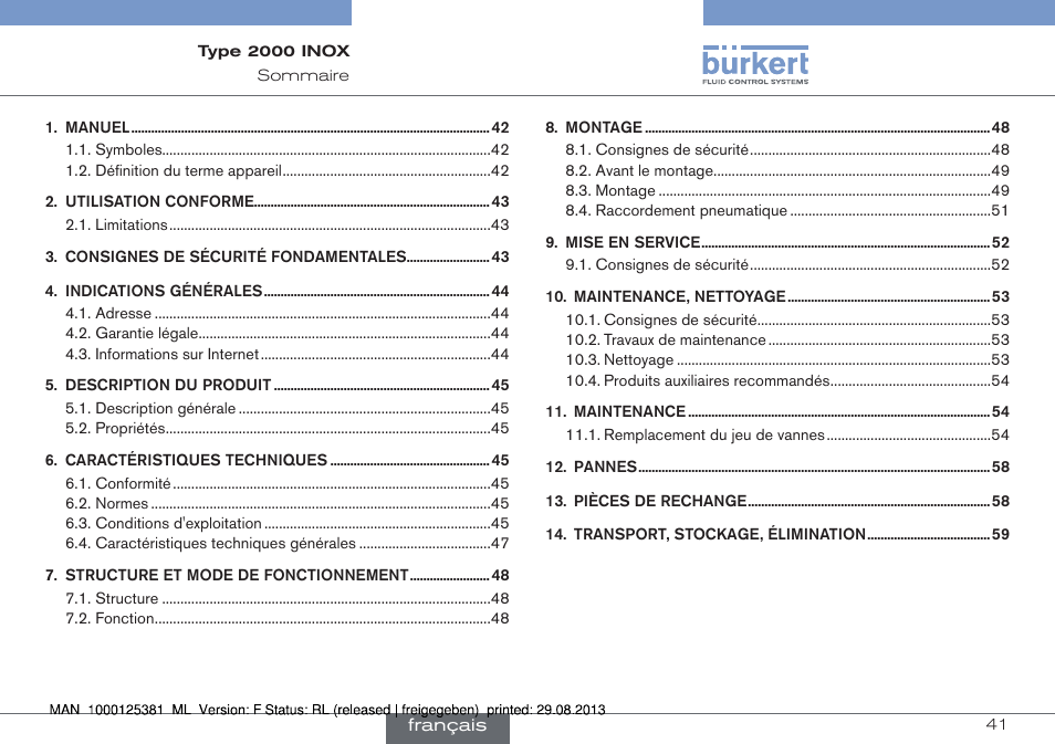 Francais | Burkert Type 2000 User Manual | Page 41 / 62