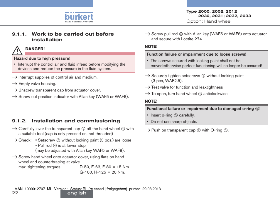 Burkert Type 2033 User Manual | Page 22 / 88