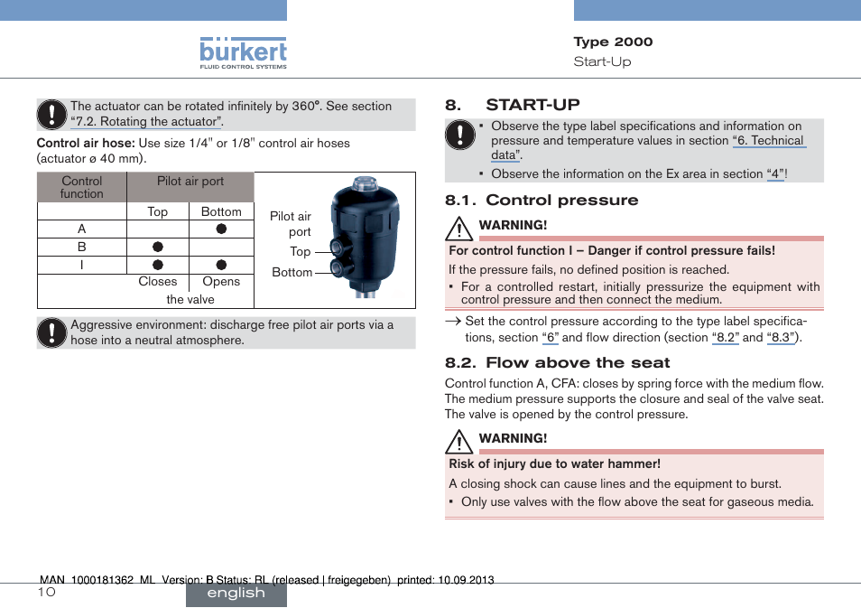 Start-up | Burkert Type 2000 User Manual | Page 10 / 34