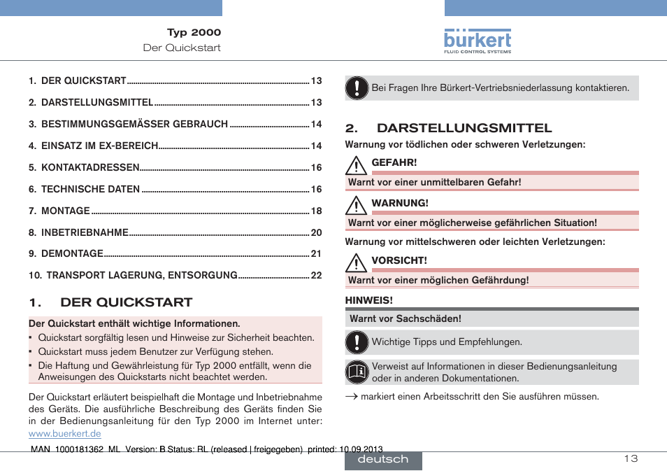 Deutsch | Burkert Type 2000 User Manual | Page 13 / 34