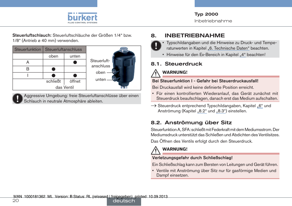 Inbetriebnahme | Burkert Type 2000 User Manual | Page 20 / 34