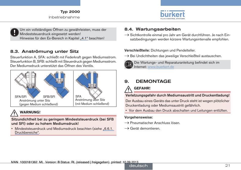 Demontage | Burkert Type 2000 User Manual | Page 21 / 34