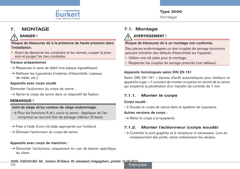 Montage | Burkert Type 2000 User Manual | Page 28 / 34