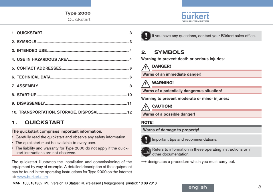 English | Burkert Type 2000 User Manual | Page 3 / 34