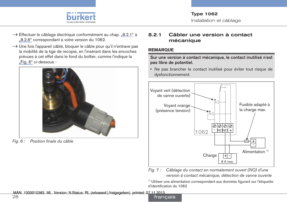 Câbler une version à contact mécanique | Burkert Type 1062 User Manual | Page 100 / 112