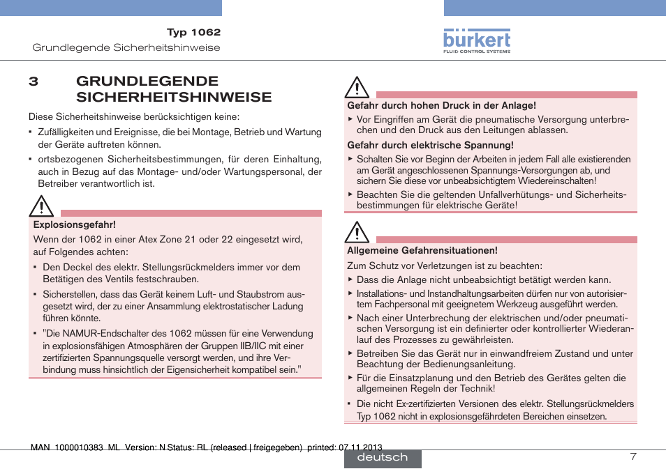 Grundlegende sicherheitshinweise, 3grundlegende sicherheitshinweise | Burkert Type 1062 User Manual | Page 43 / 112