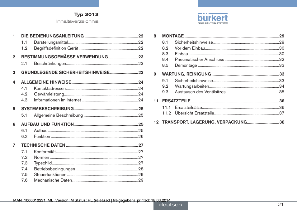 Deutsch | Burkert Type 2012 User Manual | Page 21 / 58