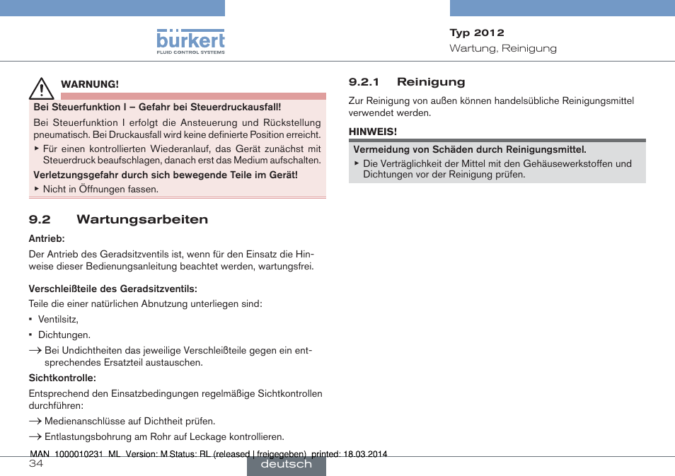 2 wartungsarbeiten | Burkert Type 2012 User Manual | Page 34 / 58