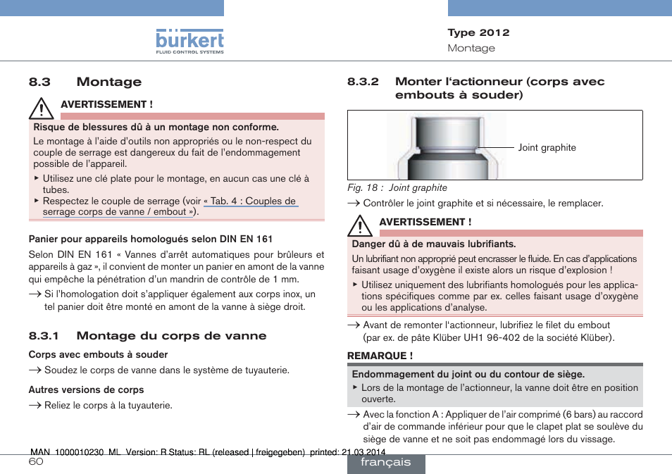 3 montage | Burkert Type 2012 User Manual | Page 60 / 70