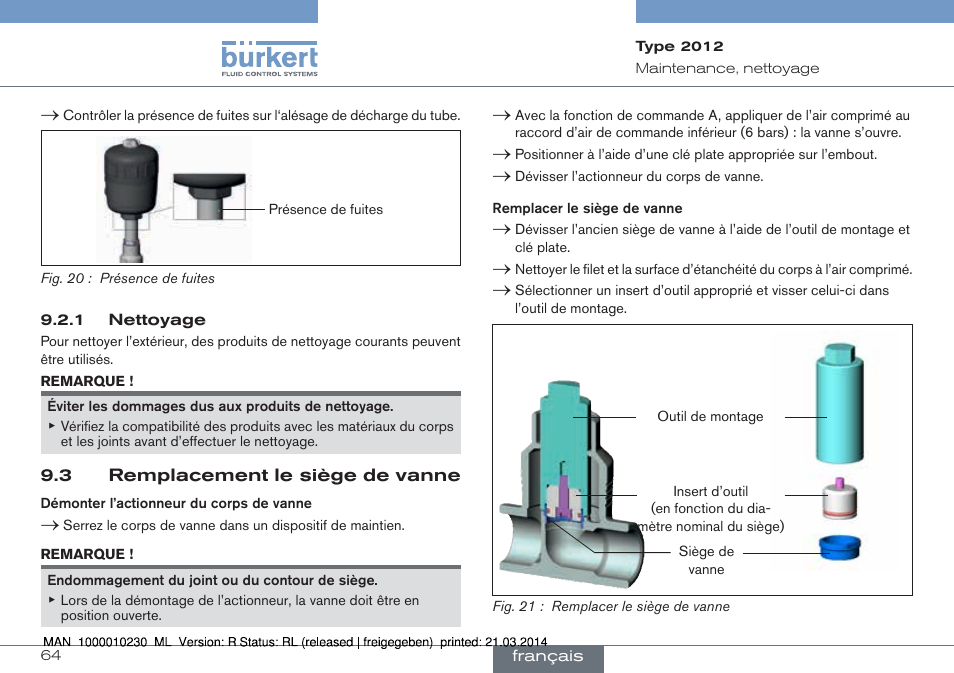 3 remplacement le siège de vanne | Burkert Type 2012 User Manual | Page 64 / 70