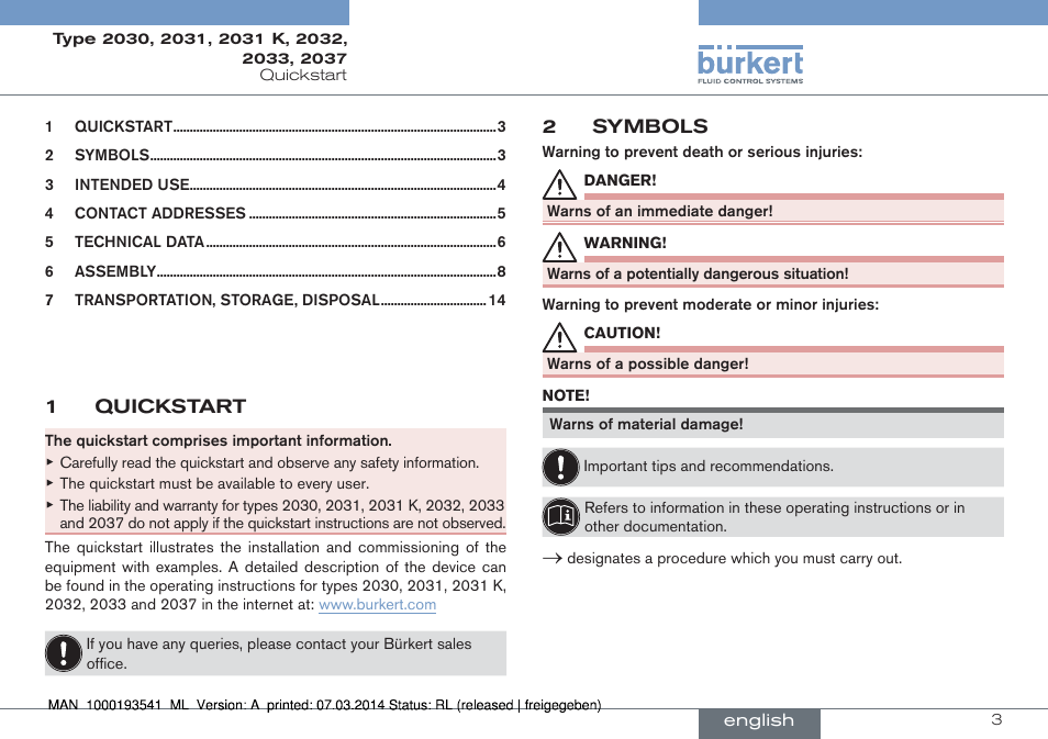 English | Burkert Type 2037 User Manual | Page 3 / 40