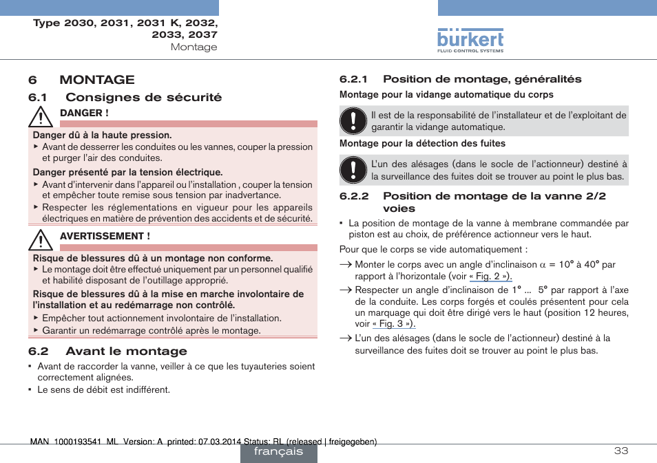 6 montage | Burkert Type 2037 User Manual | Page 33 / 40